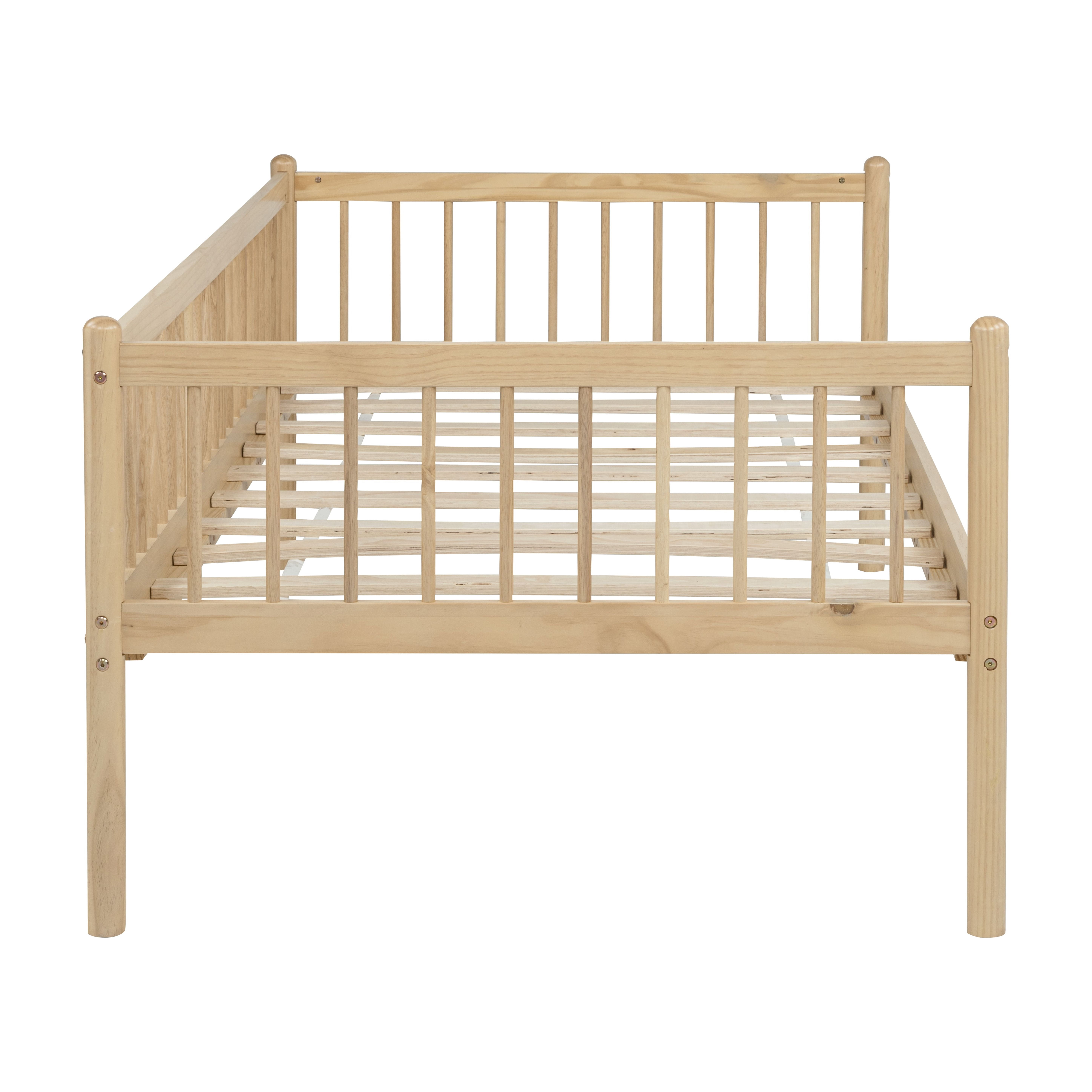 Twin Pine Wood Daybed , Sofa Bed with 3-Side Guardrails & 10 Support Slats,Natural