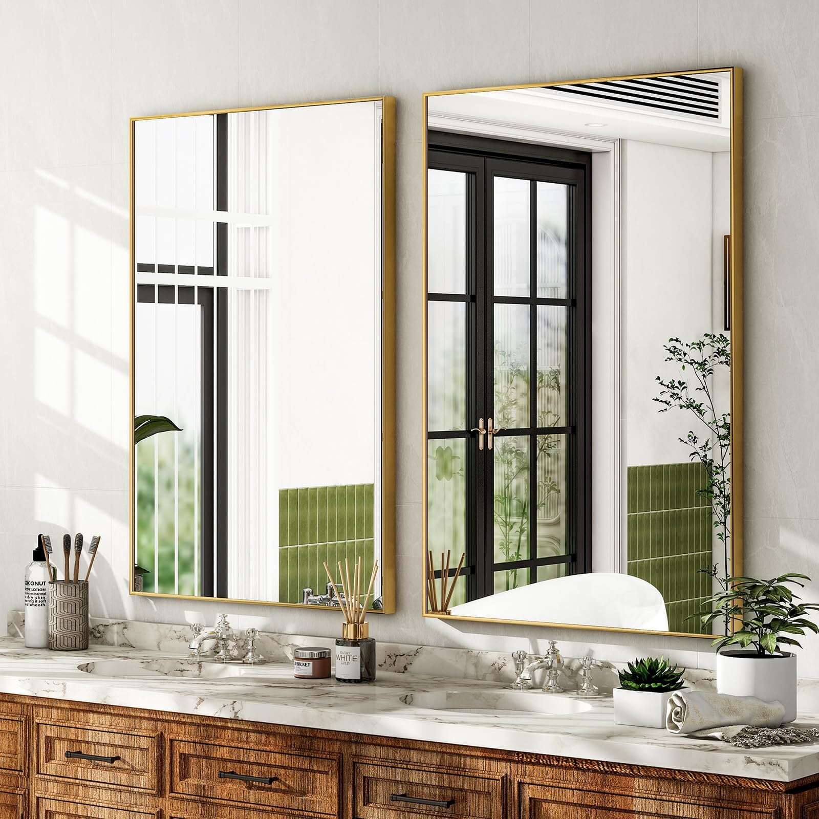 Lumora 28"x 20.3" Rectangular Bathroom Mirror with Aluminium Alloy Frame Wall mirror, Gold