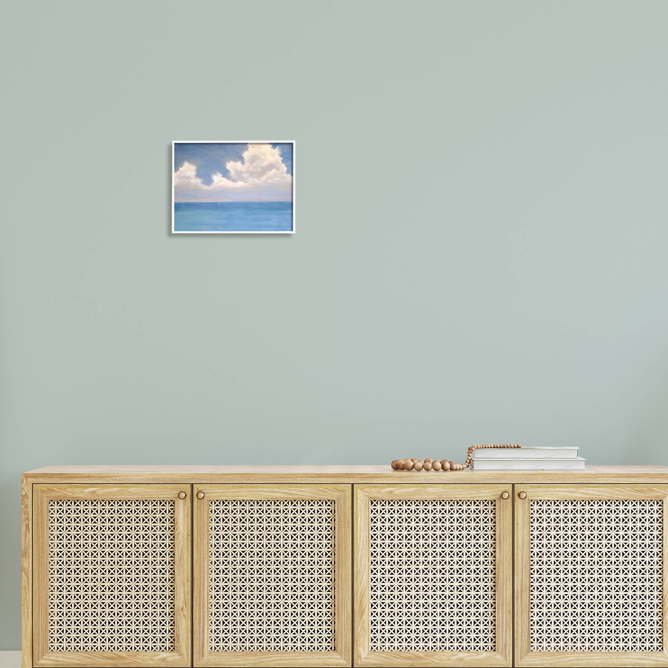 Stupell Industries Fluffy Clouds Deep Blue Ocean Waves Painting White Framed Art Print Wall Art, Design by Catherine Andersen