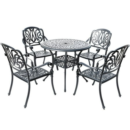 Hi-Line Gift Ltd. Sleek Black Bistro Bliss Collection- Elegant Cast Aluminium Patio Set