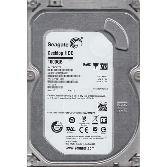 ST1000DM003, Z4Y, TK, PN 1ER162-301, FW CC45, Seagate 1TB SATA 3.5 Hard Drive