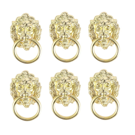 6pcs Drawer Cabinet Lion Head Pull Handle Knobs with Drawer Ring Door Rings Pull Handle Knobs for Home Golden