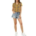 thumbnail image 3 of Unique Bargains Women's Casual Boyfriend Plaid Button Down Flannel Shirt XS Yellow, 3 of 8