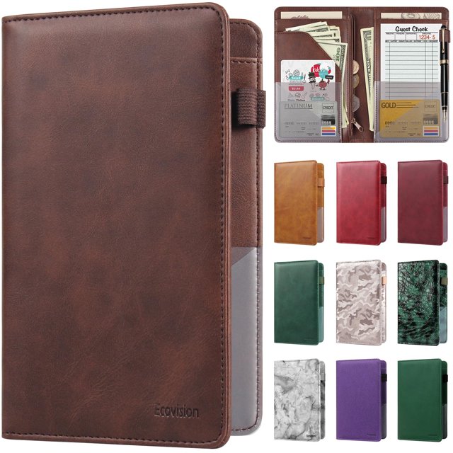 Libro de servidor EcoVision para camarera de piel con bolsillo con cremallera