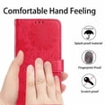 thumbnail image 7 of For Apple iPhone 15 6.1" Flower Embossed Buckle Case, Card Slots/Pocket, PU Leather Flip Wallet Case With Short Wrist Strap,Red,For iPhone 15, 7 of 7