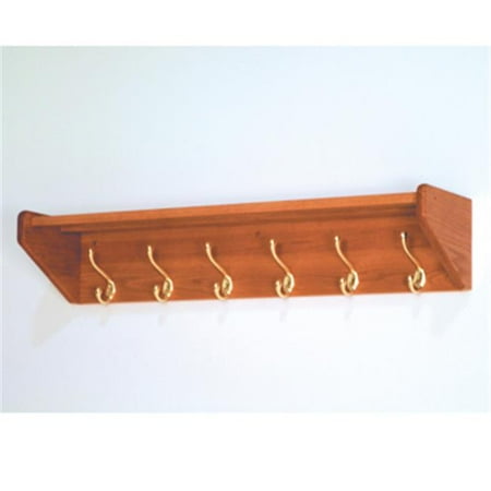

6 Hook Shelf in Medium Oak - Brass