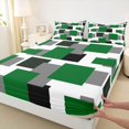thumbnail image 5 of Manfei Modern Geometric Block Queen Sheets, Abstract Colorful Square Queen Sheet Sets, Green Black Gray, Black Reversible 4-Piece1 Flat Sheet + 1 Fitted Sheet + 2 Pillowcases, 5 of 6