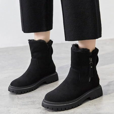 

HaiMao Winter Boots for Women Snow: Comfortable Zipper Suede Warm Fur Lined Ankle Booties Clearance Non Slip Outdoor Womens Boot Black 7(39)