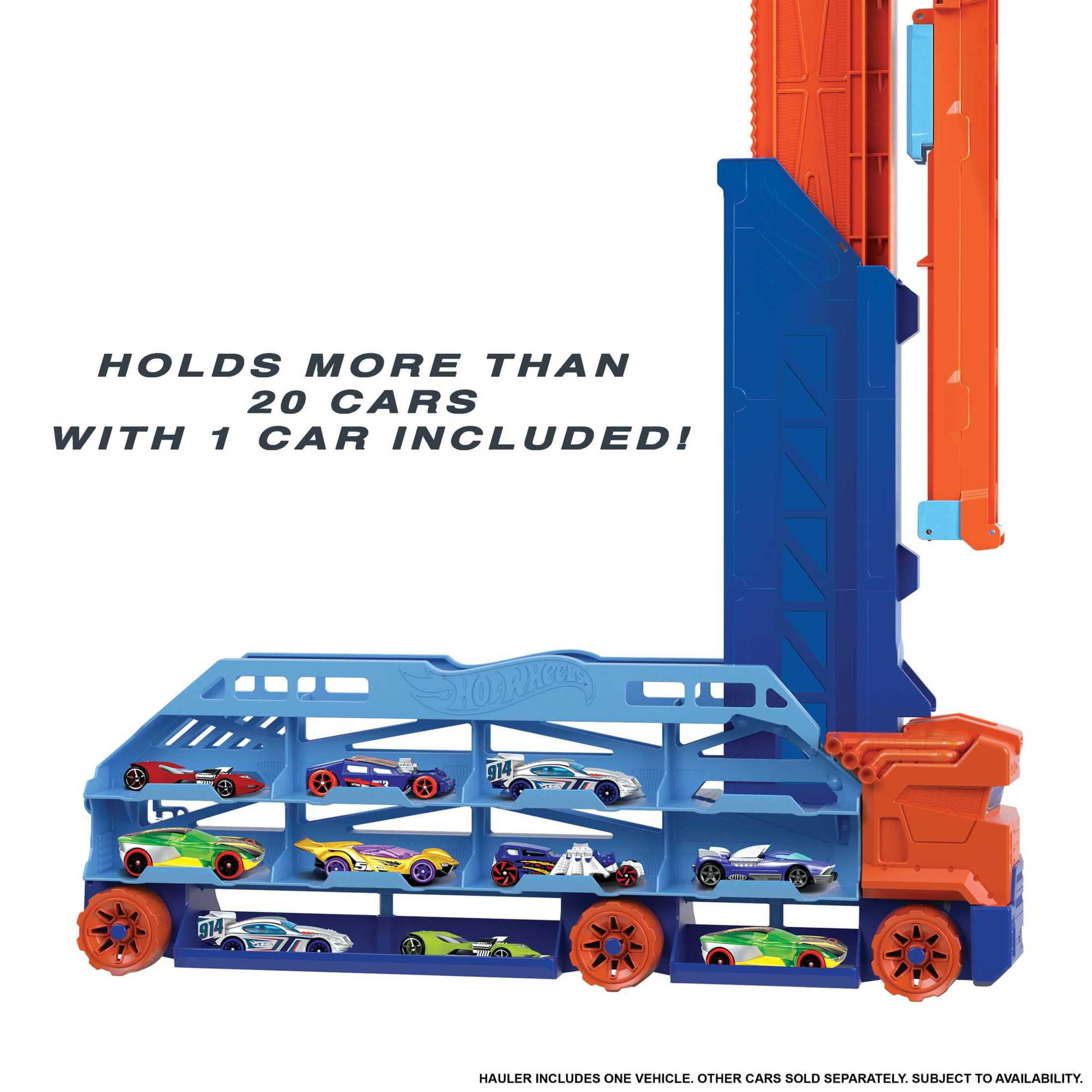 Hot Wheels City Speed ｄｒｏｐ Transport Hauler with 1 Toy Car, Stores 20+ 1:64 Scale Vehicles  (图5)