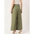 thumbnail image 3 of DressBerry - By Myntra Women Olive Green Solid Pleated Mid-Rise Regular Fit Polyester Ready to Wear Parallel Trousers With Pockets, 3 of 8