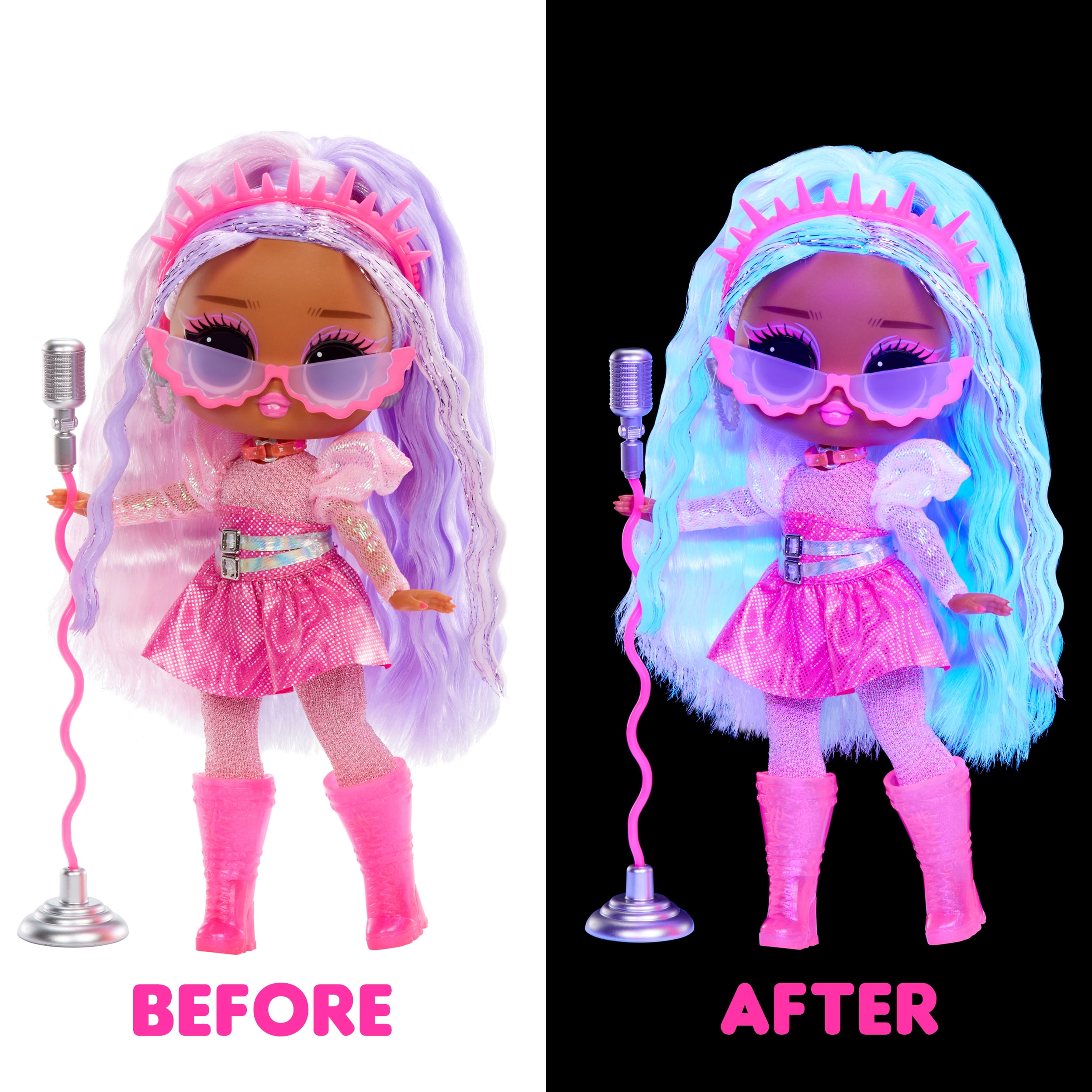 LOL Surprise Tweens Neon Pop Stars Kitty K Fashion Doll with Black Light Surprises and 10+ Pop Star Fashions and Accessories Including Retro Mic Stand – Great Gift for Kids Ages 4+