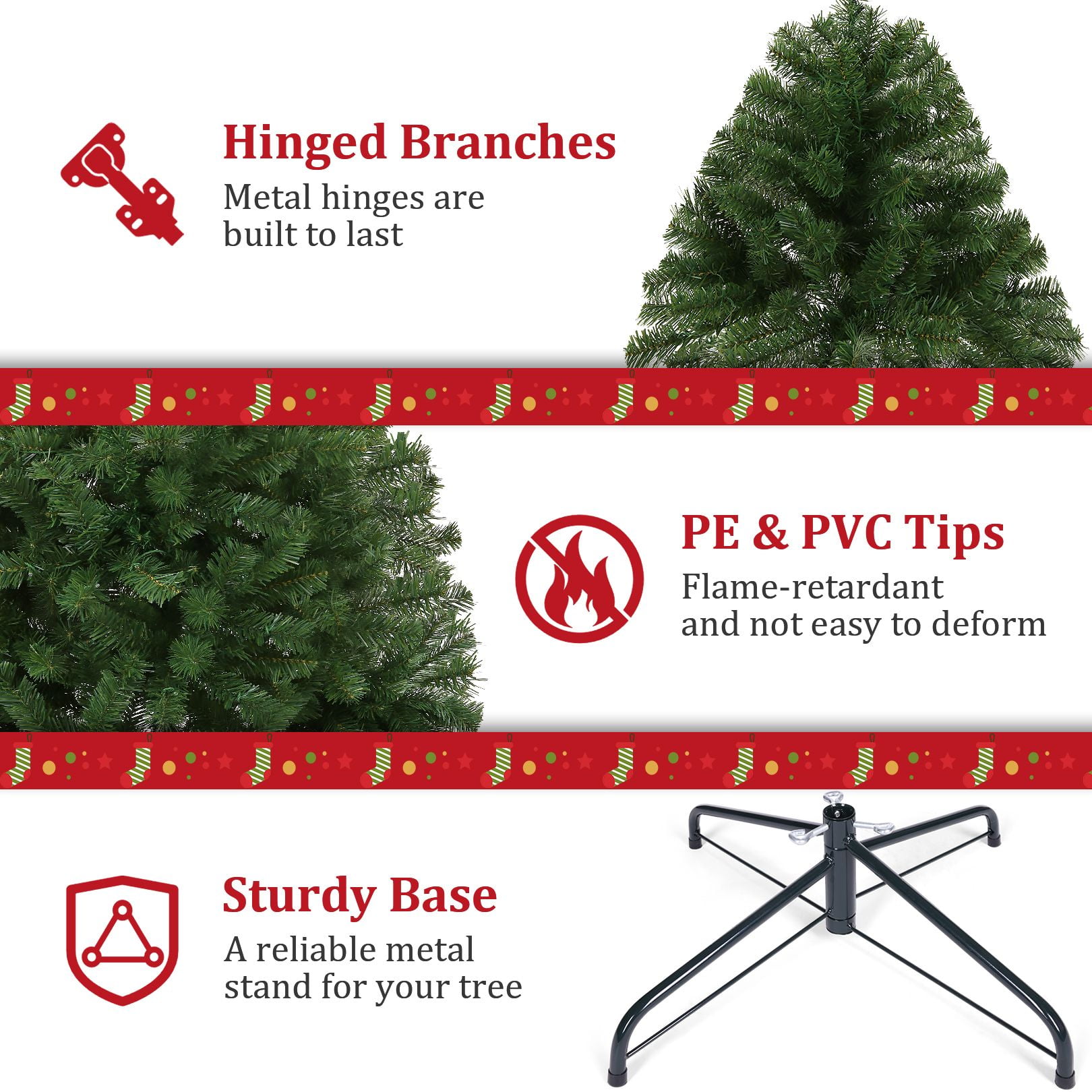 Funcid 6ft Premium Hinged Artificial Christmas Tree Full Tree with 1477 PVC Branch Tips, Foldable Metal Stand, Green