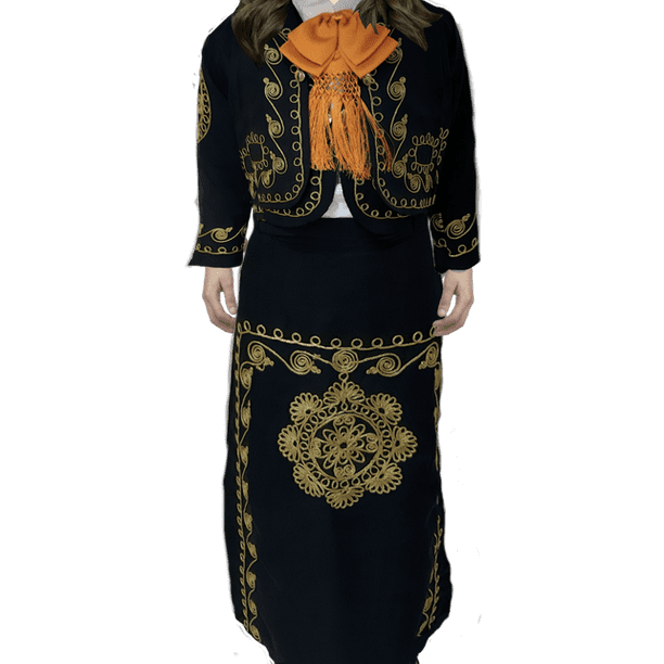 Traje de charro de niña mariachi negro Rev mariachi color negro bordado - Main Image