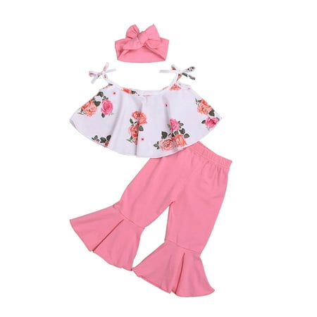 

QWERTYU Infant Baby Toddler Child Children Kids Short Sleeve Halter Shirts and Pants Set Summer Clothing Set Outfits for Girl 6M-3Y