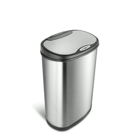 Nine Stars Motion Sensor Oval Touchelss 13.2 Gal Trash Can, Stainless Steel with Stainless Steel Lid