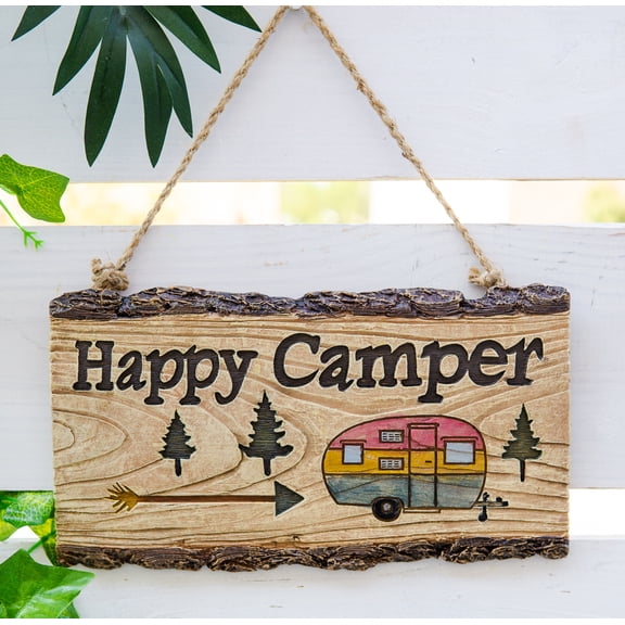 Ebros Western Rustic Pine Trees W/ Retro Trailer Caravan Happy Camper Wall Sign