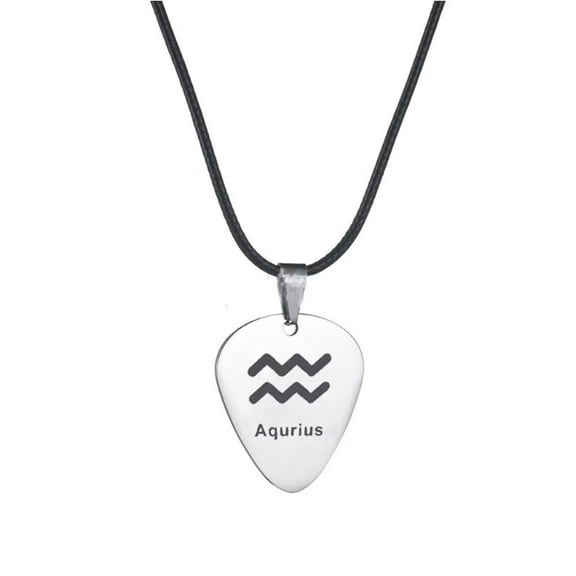 PAMTIER Men's Stainless Steel Jewelry Creative Zodiac Sign Guitar Plectrum Pendant Necklace Horoscope Jewelry Silver Black Aquarius