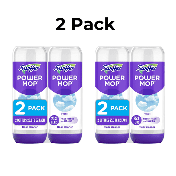 (2 Pack - 4 Count) Swiffer Power Mop Floor Cleaning Solution Fresh Scent Floor Cleaner, 25.4 oz, 2 Pack