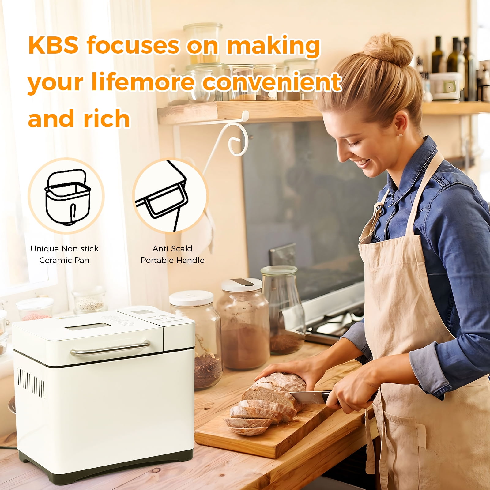 KBS Bread Maker,Bread Machine 17-in-1,Bread Maker Machine 710W Dual  Heaters,2LB,Auto Nut Dispenser&Ceramic Pan,Stainless