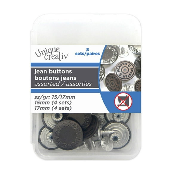 Unique Creativ No Sewing Assorted Jean Buttons
