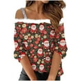 thumbnail image 3 of QATAINLAV Christmas Gifts for Teens Faux Fur Trim Long Sleeve Shirts Funny Xmas Graphic Off The Shoulder Tops, Red, S, 3 of 6