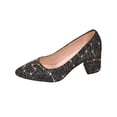 thumbnail image 2 of Sparkly Heels for Women Summer Shoes Womens Wedges Women's Sparkling Glitter Chunky Heel Closed Toe Pumps Comfortable Mid Block Heel Slip-on Classic Party Dress Shoes 3 Inch Pumps Dark Gray 5, 2 of 5