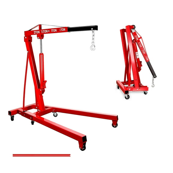 Folding Hydraulic Engine Hoist with Lever, 2 Ton/4400 LBS, Cherry Picker Shop Crane with 6 Casters & 8-Ton Pump, Heavy Duty Engine Crane with Leveler for Auto Maintenance, Engine Lifting
