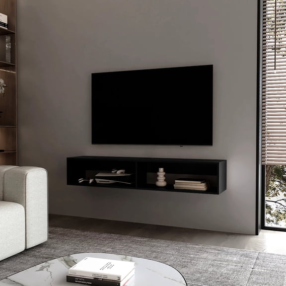 2-shelf Black Media Rack For Living Room Decor - Saves Space, Enhances Organization, Storage Keeps Items Organized, Material