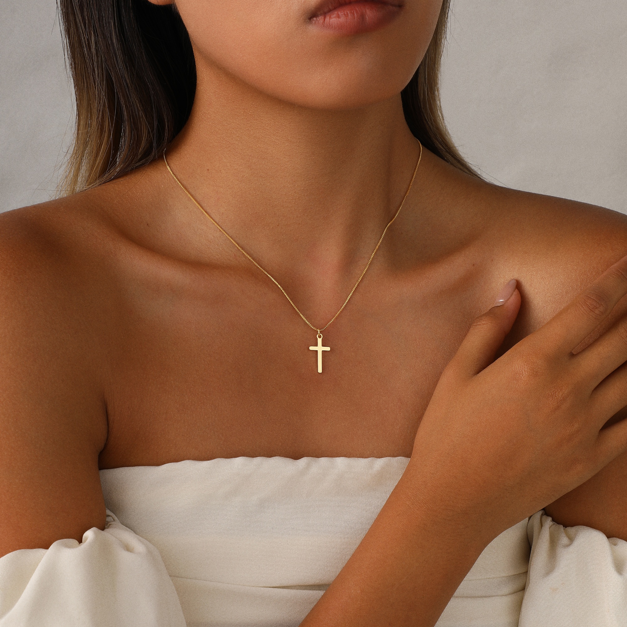 GOSFRY Dainty Cross Necklace with 14K Gold Plating photo 6