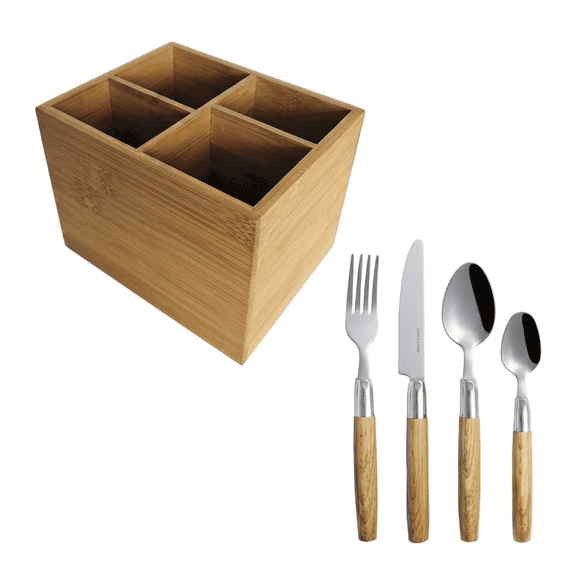 Juego de Cubiertos de Acero Inoxidable con Rack 17 Pzas - MADEIRACUBI - Crown Baccara Crown Baccara con Contenedor