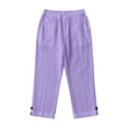 thumbnail image 3 of Pretxorve Kids Girls Casual Pants Solid Linen Mix Fabric Split Button Side Pockets 7 Length Bottoms, 3 of 5