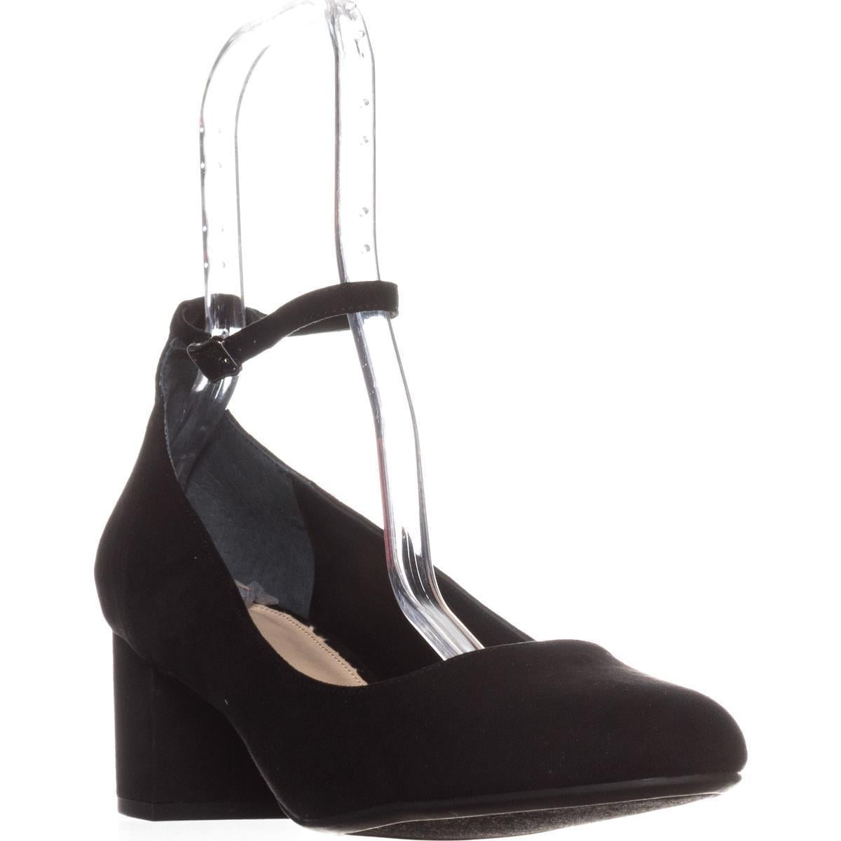 Womens B35 Pansy Ankle Strap Kitten Heels, Black