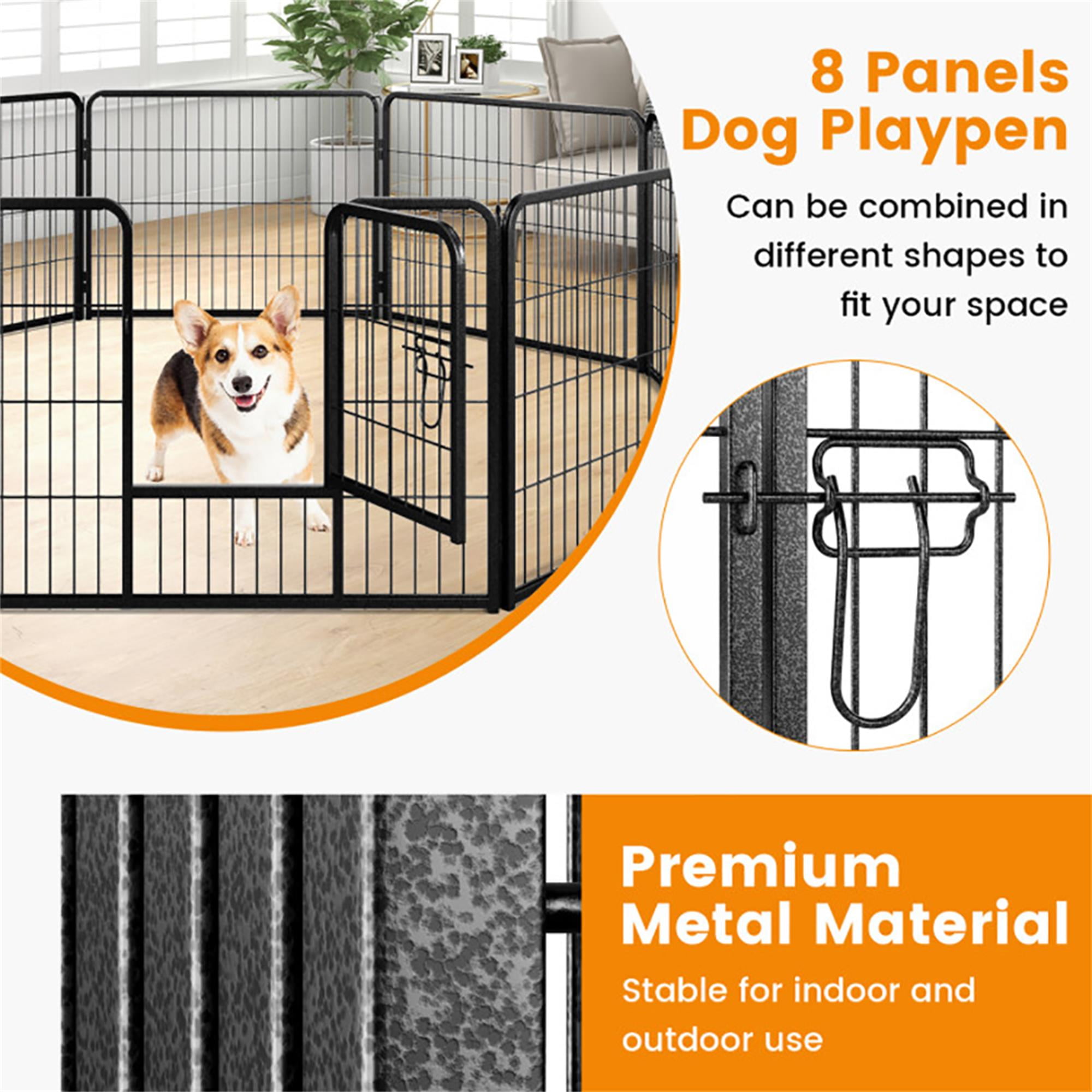 Demi Bonn 31"x24" Dog Playpen Outdoor 8-Panels Dog Pen Large Indoor Metal Puppy Pet Playpen for Small Dogs Run Fence, Black