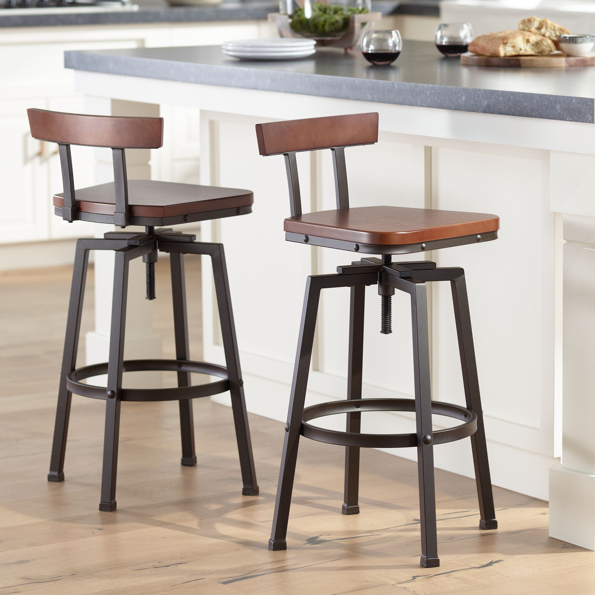 Elm Lane Roark Dark Bronze Adjustable Swivel Bar Stools Set of 2