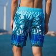 thumbnail image 3 of SWSMCLT Men's Boardshorts Summer 100 All Cotton Loose Knee Length Casual Walking Beach Shorts Pockets Tropical Palm Tree Elastic Waist Drawstring Blue Small, 3 of 5