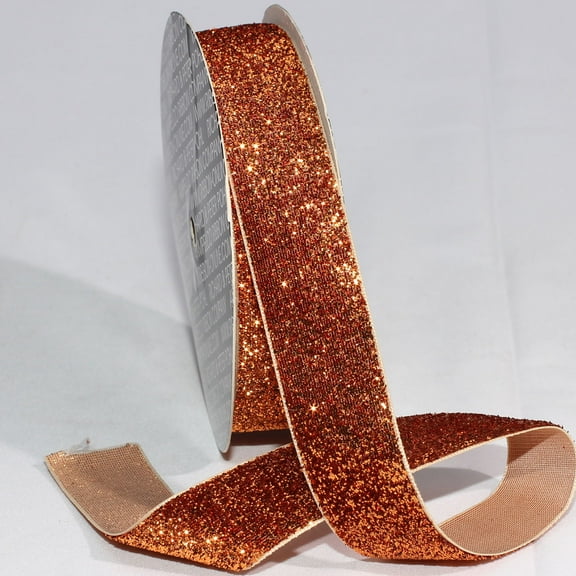 The Ribbon People Copper Glitter Woven Edge Velvet Craft Ribbon 1" x 11 Yards