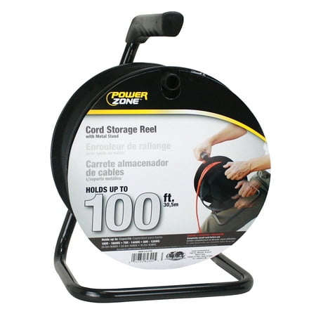 PowerZone Handle Driven Cord Storage Reel With Metal Stand, 100 Ft, Black