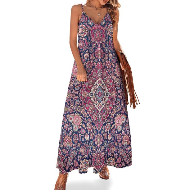 Vestido sin mangas con estampado de alfombra persa central de Kashan Falda de verano