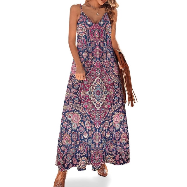 Vestido sin mangas con estampado de alfombra persa central de Kashan, vestidos de mujer para ocasiones especiales, vestidos de verano para mujer, falda de verano