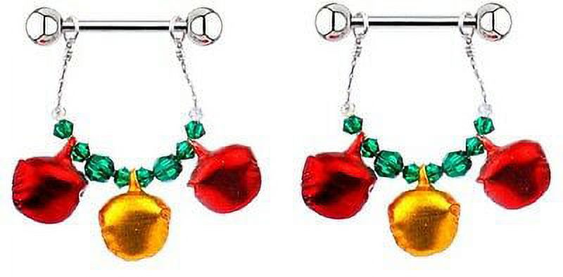 Nipple Shield Rings barbell barbells sold as a pair 14 gauge Holiday Bells