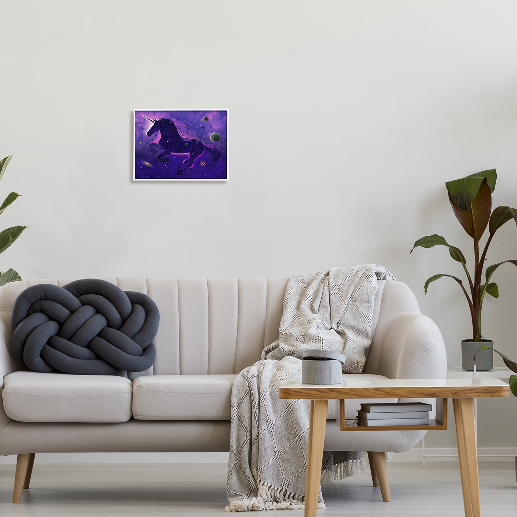 Stupell Industries Purple Unicorn Nebula Fairy Tales & Fantasy Painting White Framed Art Print Wall Art, 14 x 11