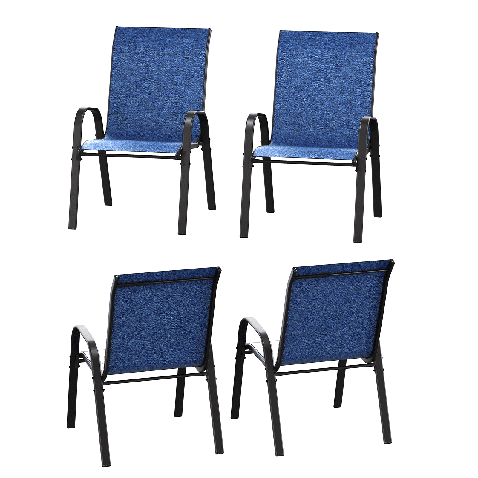 ELPOSUN Patio Chairs Set of 4, Outdoor Stackable Dining Chairs for All Weather, Breathable Garden Outdoor Furniture for Backyard Deck, Deep Blue