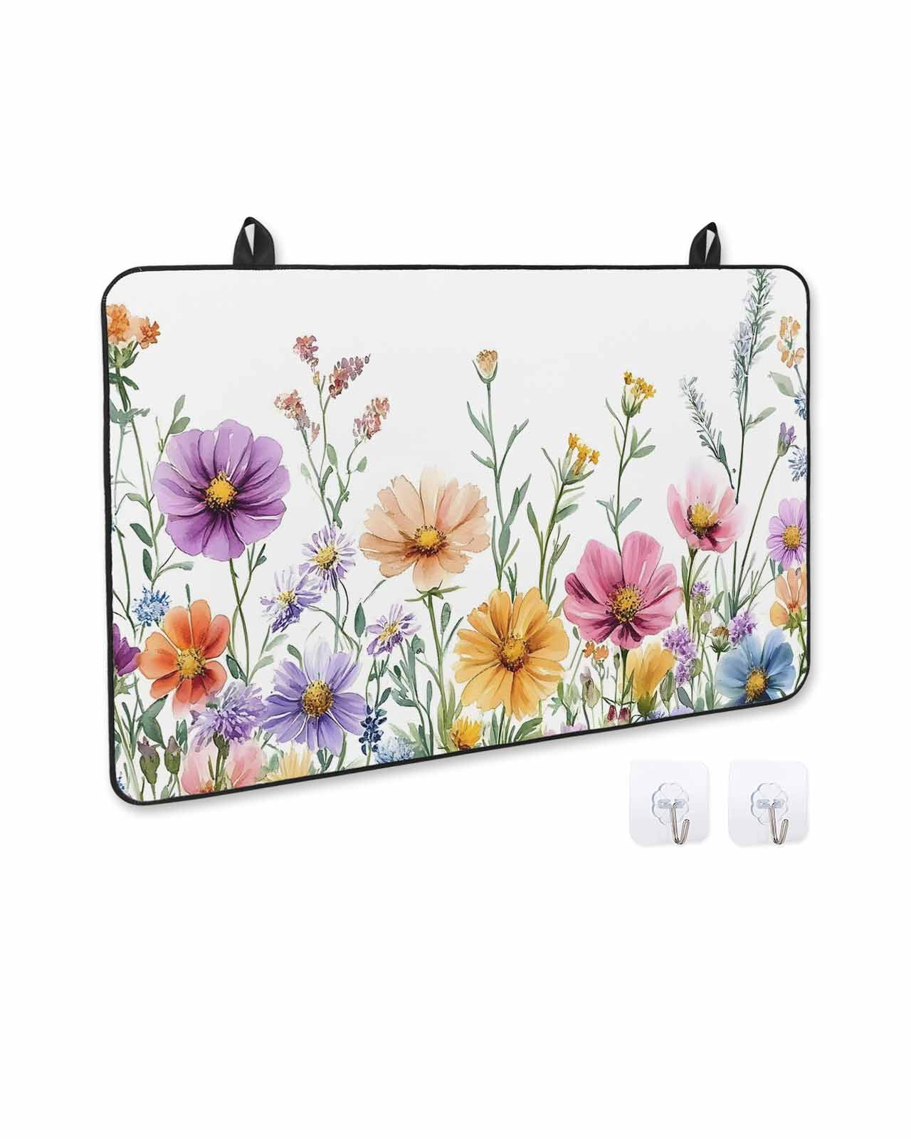 nqOlkjepod Large Induction Cooktop Protector Mat 36"x21", Spring Floral Stove Top Covers for Electric Stove, Yellow Pink Flowers Watercolor Pastoral Stove Burner Cover Mats, Glass Top Stove Cover
