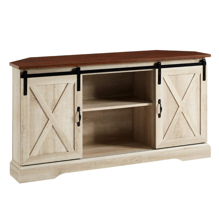Manor Park Modern Farmhouse Sliding Door Corner TV Stand for TVs up to 58