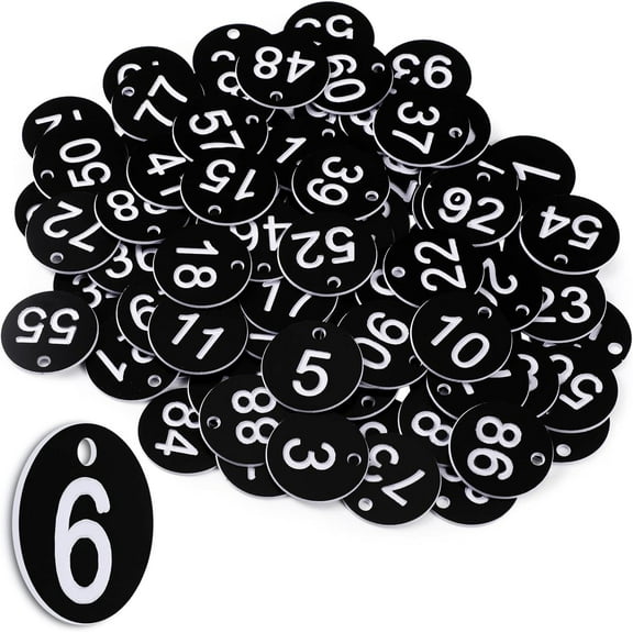 Black Plastic Number Tags - 100 Pcs Waterproof Small Plastic ID Tags for Various Uses
