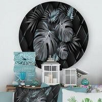 Designart 'Gold and Black Tropical Leaves I' Modern Circle Metal Wall Art 11x11 - Disc of 11