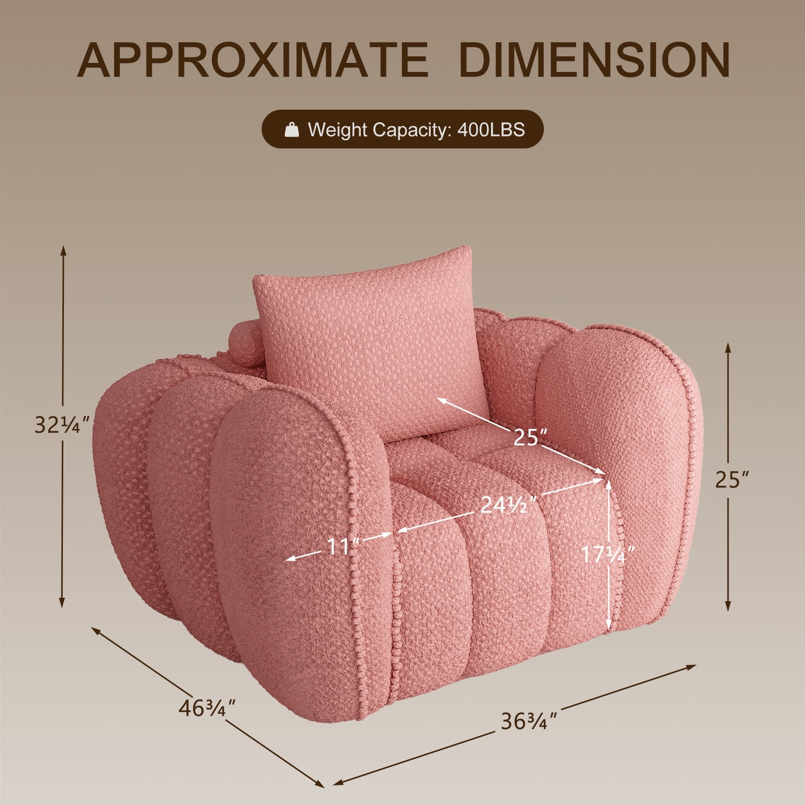 Furniliving Bean Bag Chair for Adults, Oversized Lazy Floor Sofa with Armrests, No Assembly Required, Pumpkin Shaped Bean Bag Sofa for Living Room, Bedroom Apartment Office(Pink)