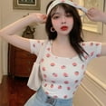 thumbnail image 2 of Women Cute Short Sleeve T-shirt Summer Square Collar Slim Top, 2 of 4