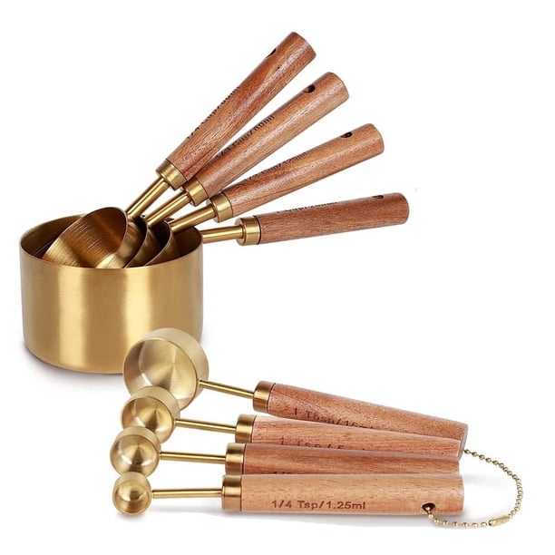 Juego de Tazas Medidoras y Cucharas Medidoras de 8 Piezas, Con Manejar de Madera AromáTica, Juego Completo de Tazas y Cucharas Medidoras