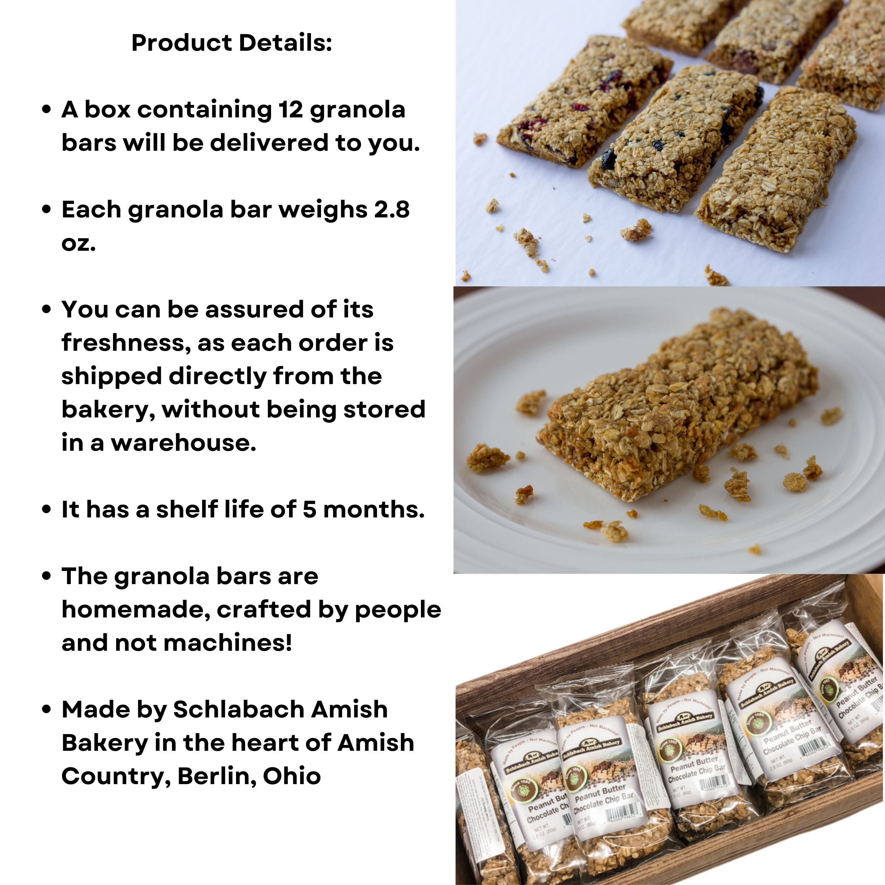 Schlabach Amish Bakery Soft & Chewy Granola Bars, Case Pack of 12/2.8 oz. Bars -Cran-ola